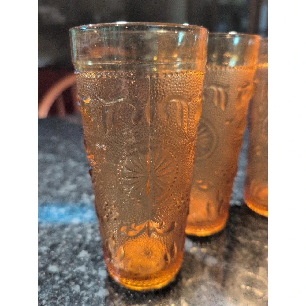 Set Of 6 Vintage American Concord Amber by Brockway Glass Co.  Tumblers
